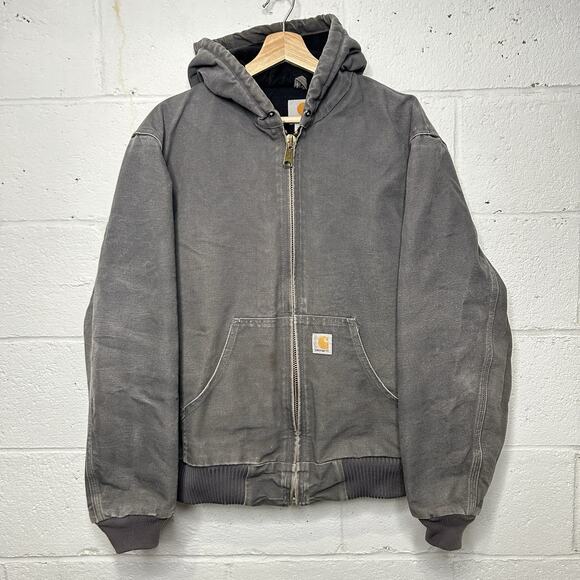 Carhartt Duck Hooded Quilt-Lined Jacket “Gravel” J140 GVL - Picture 1 of 11